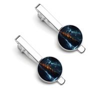 Clip de corbata divertido para hombre con diseño de Titanic en Trueno, color plata, ideal para negocios, aniversarios y bodas (2 unidades)