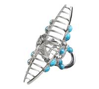 Clip de garra occidental de metal - horquilla floral de piedra preciosa azul, material duradero | Anti-slip Strong Hold Batedpin, diseño vintage retro para cabello grueso, elegante accesorio para el c