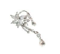 Clip de oreja con cristales para mujer, elegantes accesorios de fiesta con diseños florales y lágrimas, joyería de oreja de princesa de aleación, One Size, como se describe, como se describe