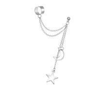 Clip de oreja de aleación de oro y plata con dije de estrella de luna para mujeres y niñas, joyería hecha a mano, accesorios geométricos para las orejas, joyería geométrica, talla única, como se