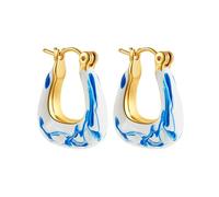 Clip de oreja de material reciclable azul floral en relieve de cobre joyería de oreja de deterioro rápido formal accesorios colgantes accesorios de cerámica pulida, フリーサイズ