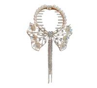 Clip de pelo con borla y lazo para la cabeza de cola de caballo con diamantes de imitación para mujeres y niñas con diadema de metal