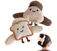 Clip De Pelo De Peluche | Clip De Sujeción Lindo Para Mujeres | De Pelo De Pan Tostado | 2 Piezas 14 Cm Abs Y Peluche, Sin Deslizamiento Y , Ideal Para La Vida Diaria