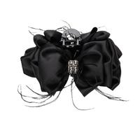 Clip de solapa de plumas con lazo grande incrustado de diamante satinado de varios volúmenes, clip de tiburón negro, 13 cm, accesorio para el pelo, accesorio para el pelo, color negro