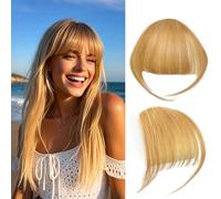 Clip en Bangs 100% Cabelo Humano con Templos Pezos de Cabello Air Hair Bangs Clip en Extensiones de Cabello para Fiesta y Uso Diario (Ash rubia)