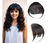 Clip en Bangs 100% Cabelo Humano con Templos Pezos de Cabello Air Hair Bangs Clip en Extensiones de Cabello para Fiesta y Uso Diario (Marrón Negro)