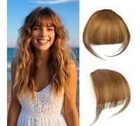 Clip en Bangs 100% Cabelo Humano con Templos Pezos de Cabello Air Hair Bangs Clip en Extensiones de Cabello para Fiesta y Uso Diario (Marrón claro)