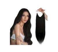 Clip en Extensiones de Cabello Extensión de cabello humano con línea de pescado, alambre de cabello natural, trama de cabello de alambre invisible de una pieza con 2 clips Extensiones de Cabello(Black