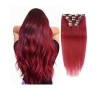 Clip en Extensiones de Cabello Extensiones de cabello con clip, 7 piezas por juego, extensiones de cabello rojo vino, 100% cabello humano virgen Remy, extensiones con clip, trama doble, rectas Extens