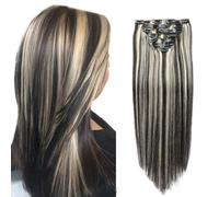 Clip en extensiones de cabello humano color piano 14 pulgadas / 16 pulgadas / 24 pulgadas cabello humano real 7 piezas juego para mujeres sin enredos, teñible, resistente al calor,20inch (50cm)