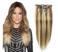 Clip en extensiones de cabello para mujeres, clip recto sin costuras en extensiones de cabello humano, 7 piezas juego de cabello humano real, # 8/613,24inch (60cm)