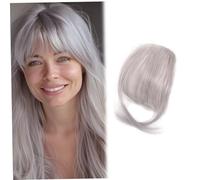 Clip In Bangs for Women 9.8 Natural Clip on Bangs Cabello de aire gris plateado con una red de esla para la red transpirable invisible