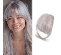 Clip In Bangs for Women 9.8 Natural Clip on Bangs Cabello de aire gris plateado con una red de esla de esla para transpirable para la red transpirable.