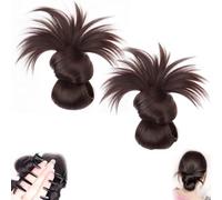 Clip-in feather bun wig, Hgyugrf messy bun hairpiece, messy bun clip-in hairpiece. suitable for daily wear (Dark Brown,2PCS)