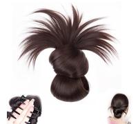 Clip-in feather bun wig, Hgyugrf messy bun hairpiece, messy bun clip-in hairpiece. suitable for daily wear (Dark Brown,1PCS)