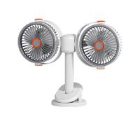Clip on Fan | 5 Speed Double Head Rechargeable Fan | Portable Clip on Desk Fans | Quiet USB Powered Head Cooling Fans Strong Airflow Adjustable Compact Personal Cooler for Car Summer Travel