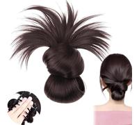 Clip-On Feathered Bun Wig,Hgyugrf Messy Bun Hair Piece,Claw Clip Messy Buns Hair Piece,for Women Daily Wear. (Brown Black)