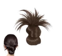 Clip-On Feathered Bun Wig, Hgyugrf Messy Bun Hair Piece, Messy Bun Clip in Hair Piece, Styling Headwear for Women (Light Brown)