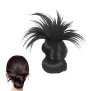 Clip-On Feathered Bun Wig, Hgyugrf Messy Bun Hair Piece, Messy Bun Clip in Hair Piece, Styling Headwear for Women (Black)