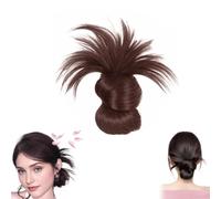 Clip-On Feathered Bun Wig,Messy Bun Hair Piece, Dark Brown with Highlights for Daily Elegance (Dark Brown)