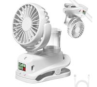 Clip on Ventilador USB con niebla de agua, 4 velocidades, ventilador de mesa con clip, mini ventilador, ventilador de mesa ajustable con indicador LED, ventilador de escritorio para oficina (blanco)