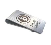 Clip para dinero, elegante y noble de acero inoxidable cepillado. Muchos diseños grabados diferentes, plata, Bitcoin BTC