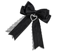 Clip para el pelo con dije de corazón de amor, lazos grandes para mujeres y niñas, accesorio de estilo 2000 con detalles de encaje para fiestas elegantes