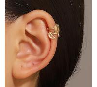 Clip para oreja de rana en forma de hueso de plata de ley 925 y oro de 14 quilates, joyería divertida para mujer, aretes sin perforaciones, aretes para cartílago, aretes falsos hipoalergénicos (oro)