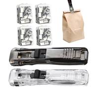 Clip Stapler Tool, Portable Paper Crimper, Reusable Clip Binder, Handheld Compact Paper Clips Stapler with 200 Reusable Clips for Home Arts Office School Classroom Desk Document Papers Organization