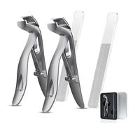 Clipdoc Max Toe Nail Clipper, Clip Doc Max Nail Clipper, Clipdocmax Toenail Clippers for Senior, Wide Jaw Opening Anti-Splash Stainless Steel Slanted Nails Clippers (Silver-B*2)