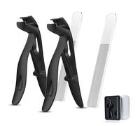 Clipdoc Max Toe Nail Clipper, Clip Doc Max Nail Clipper, Clipdocmax Toenail Clippers for Senior, Wide Jaw Opening Anti-Splash Stainless Steel Slanted Nails Clippers (Black-B*2)