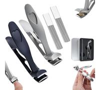 Clipdoc Max Toe Nail Clipper, Clip Doc Max Toe Nail Clippers, Wide Jaw Opening Anti-Splash Slanted Nail Clipper, Toenail Clipper for Thick Nails (Black+Silver)