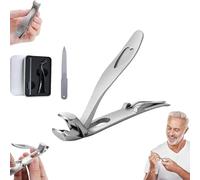 Clipdoc Max Toenail Clippers, Clipdoc Max Wide Jaw Opening Anti-Splash Slanted Nail Clipper with Angled Head - Sharp Stainless Steel for Thick Nails, Pain-Free Trims for Seniors (Silver)