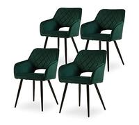 CLIPOP Juego de 4 Sillas de Comedor, Sillas de Cocina con reposabrazos y Patas de Metal, Sillas de salón para Comedor, Dormitorio y despacho (2, Terciopelo-Verde)