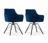 CLIPOP Sillas de comedor giratorias, silla ergonómica para comedor, sillón salón, silla giratoria de terciopelo, silla de cocina, silla tapizada con reposabrazos (azul, juego de 2)