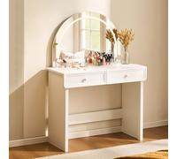 CLIPOP Tocador con iluminación LED, espejo redondo con 2 cajones, tocador moderno para niñas y mujeres en el dormitorio