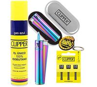 Clipper 1 Encendedor Mechero Jet Metal Icy Colours Colors 2 Multicolor Arcoiris+ 1 Llavero+1 Gas+1 Pack de 3Piedra de Ignición Flint