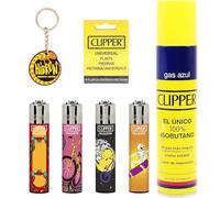 Clipper 4 Mecheros Encendedores Diversos Surtidos Bonitos Baratos,1 Carga Gas Encendedor Clipper 300 Ml,9uds De Piedra Clipper Y 1 Llavero Hibron Gratis 1-10003-1