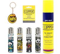Clipper 4 Mecheros Encendedores Diversos Surtidos Bonitos Baratos,1 Carga Gas Encendedor Clipper 300 Ml,9uds De Piedra Clipper Y 1 Llavero Hibron Gratis 1-10003-8