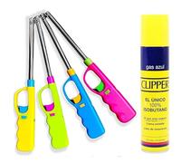 Clipper 4 Mecheros Largos Cocina Barbacoa + 1 Botella Gas 300 ml - Seguro y Ergonómico para Cocina, Velas, Parrilla y BBQ | UBOON.