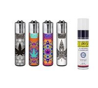 Clipper 4 Weed Mandala Mecheros + 1 Botella Gas Azul 300 ml, Gas Encendedor - Pure Isobutano Exclusivo de DISPAU