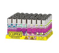 Clipper Bandeja de 48 Mecheros Reutilizables Coleccion Original Brains Recargable, Piedra de Encendido Sustituible, Ideal para Uso Personal o Negocios (G)