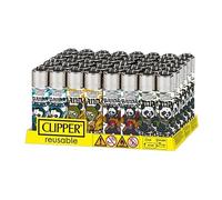 Clipper Bandeja de 48 Mecheros Reutilizables Coleccion Original Panda Warrior Recargable, Piedra de Encendido Sustituible, Ideal para Uso Personal o Negocios (H)