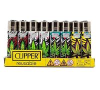Clipper Bandeja de 48 Mecheros Reutilizables Coleccion Original Urban Weed 3 Recargable, Piedra de Encendido Sustituible, Ideal para Uso Personal o Negocios (F)