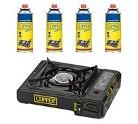 Clipper - Hornillo Camping | Cocina Portátil Estable | Potencia 2,200w | Con Cartuchos de Gas (4 uds)