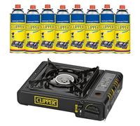Clipper - Hornillo Camping | Cocina Portátil Estable | Potencia 2,200w | Con Cartuchos de Gas (8 uds)