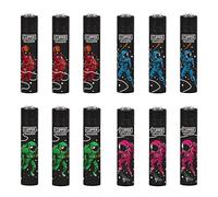 Clipper Pack 12 Mecheros Reutilizables Coleccion Original Astro Sports Recargable, Piedra de Encendido Sustituible, 4 Dibujos Diferentes (S)