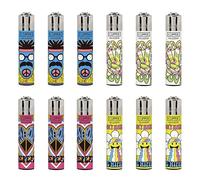 Clipper Pack 12 Mecheros Reutilizables Coleccion Original BE Hippie Recargable, Piedra de Encendido Sustituible, 4 Dibujos Diferentes (X)