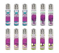 Clipper Pack 12 Mecheros Reutilizables Coleccion Original Brains Recargable, Piedra de Encendido Sustituible, 4 Dibujos Diferentes (G)