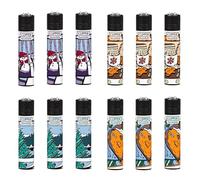 Clipper Pack 12 Mecheros Reutilizables Coleccion Original Winter Postcards Recargable, Piedra de Encendido Sustituible, 4 Dibujos Diferentes (U)